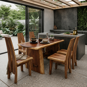 Dencis 4-Piece <b>Rustic</b> Solid Suaar Wood <b>Dining</b> <b>Set</b> with Natural Edge <b>Table</b> and Chair Premium Home Furniture for Hotel Use - Product Image 6