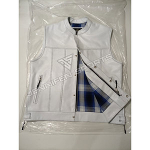2026 Classic Men's Genuine Cowhide White <b>Leather</b> Biker Vest Stylish <b>Sleeveless</b> Motorcycle <b>Jacket</b> - Product Image 2