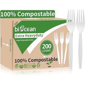 Forchette Compostabili Extra Resistenti [200 Pezzi 7 Pollici] Posate Monouso Ecologiche Grandi Utensili Biodegradabili Senza Plastica - Product Image 1