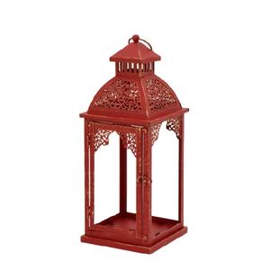 Linterna de hierro rojo navideño Soporte de vidrio colgante Diseño de metal duradero - Product Image 1