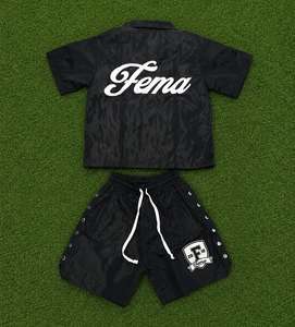 Fashion Men Two Piece Nylon Shorts Set Custom Logo Button <b>Down</b> Shirt and Beach Shorts Streetwear Outfit Trendy Summer Co Ord Set - Product Image 2
