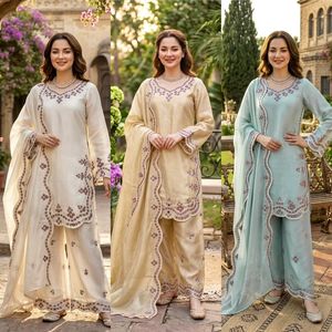 Magnifique salwar kameez indien traditionnel en soie JMC avec des broderies complexes, idéal pour les occasions spéciales et les fêtes, pour femmes. - Product Image 3