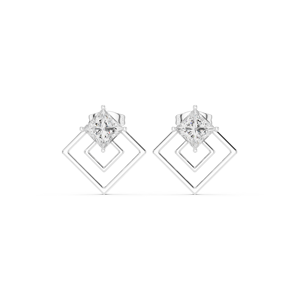 Deviant Geometry Cut 14k Solid White Gold Studs Elegance With Princess Cut Lab Grown Diamonds Double Square Design Studs <b>For</b> <b>Her</b> - Product Image 1