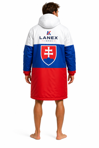 Parka de Natación con Logotipo Personalizado de la Bandera de Eslovaquia, Chaqueta Larga con Capucha Impermeable y Cortavientos, con Forro Polar Suave, Bata de Cambio para Natación y Equipos - Product Image 4