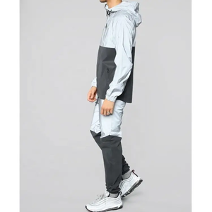 Conjunto de Chaqueta Cortavientos con Capucha para Hombre, Diseño Colorblock, Deportivo, de Secado Rápido, para Otoño, Azul Gris, Tejido de Poliéster, Cierre Completo - Product Image 2