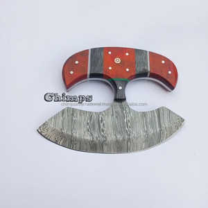 Couteau de cuisine Ulu en acier Damas, couteau à désosser de chef, écologique, style vintage, réglable, pour droitiers et gauchers, luxe, manche en Pakka - Product Image 6