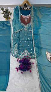 Ensemble Anarkali Palazzo gris-bleu NC MOSS pour femme avec dupatta brodé, tenue ethnique indienne et pakistanaise pour fêtes, séchage rapide, toutes saisons - Product Image 6