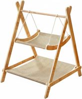 Hamac pour chat à double couche, structure en bois robuste, hamac pour chat à 2 niveaux, housse lavable, lit pour animaux à double couche, lin à double couche