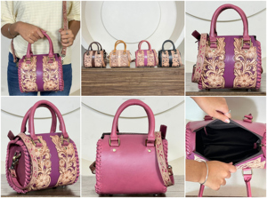 Bolso Pequeño de Cuero Genuino de Vaca con Diseño Floral Grabado a Mano, Estilo Vaquero, para Fin de Semana - Product Image 3