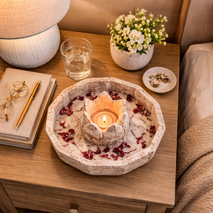 Cuenco de Piedra Travertino para Velas, Hecho a Mano, de Piedra Natural, Decorativo, Portavelas de Loto, Centro de Mesa Moderno, para Cumpleaños y Navidad - Product Image 2