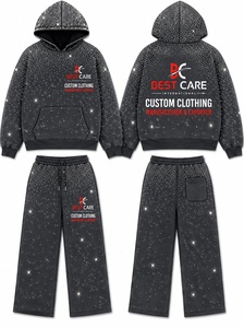 Conjunto de Sudadera con Capucha y Pantalones Deportivos de Lujo para Hombre con Pedrería, Logotipo Personalizado, 100% Algodón, Ropa Deportiva Urbana, Fabricante OEM ODM - Product Image 3