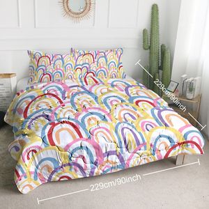 Rainbow Queen <b>Comforter</b> Set 3 Piece 100% Polyester Bedding 90\"x90\" Pink Yellow Sun Red Flower <b>Comforter</b> 2 Pillows for Twin <b>Bed</b> - Product Image 6