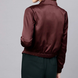Custom Logo Women Varsity Winter Satin Bomber <b>Jacket</b> Solid Color Zipper Regular <b>Lightweight</b> Elegant <b>Ladies</b> Evening Outerwear - Product Image 3