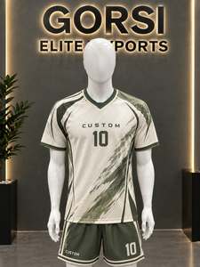 Ensemble de maillots de football unisexes personnalisés, col en V, sublimation, polyester respirant, shorts, chaussettes, séchage rapide, taille élastique, poches, sport - Product Image 2