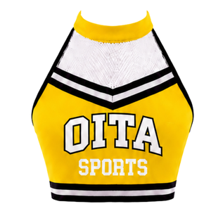 Haut court de cheerleading sans manches jaune, blanc et noir pour femmes et filles – Idéal pour l'entraînement sportif et les uniformes d'équipe - Product Image 1