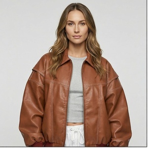 Chaqueta de cuero de gran tamaño para mujer, chaqueta de cuero Vintage con cremallera para motocicleta, abrigo, chaqueta de cuero personalizada para mujer - Product Image 4