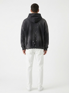 Sweat-shirt à capuche pour homme, noir délavé et vieilli, effet peinture, coupe oversize, style streetwear, en molleton épais, vierge personnalisable - Product Image 4