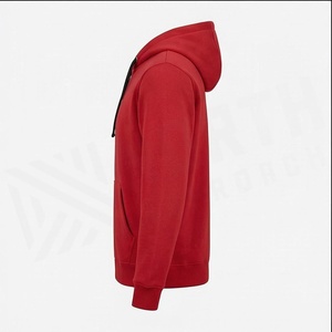 Men's Red Hooded Zip-<b>Up</b> Sweatshirt Regular Fit Solid Color Casual Fleece Hoodie Long Sleeve Autumn Wear - Product Image 3