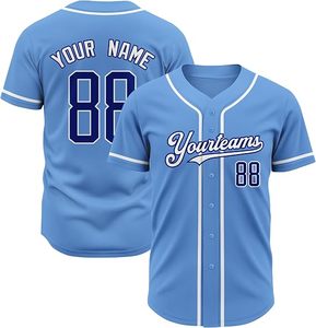 Maillot de baseball unisexe de haute qualité, chemises boutonnées, vêtements de sport d'équipe, logo personnalisé, 100% polyester, séchage rapide, respirant, col en V - Product Image 3
