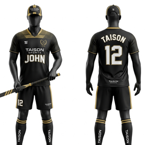 Ensemble d'uniformes de hockey sur gazon en polyester et élasthanne 280 GSM, jaune fluo avec panneau latéral noir, logo personnalisé par sublimation - Product Image 3