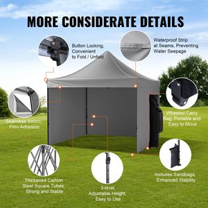 Gazebo Pop-up 3x3 Metri con Pareti Laterali Rimovibili e Borsa con Ruote, Montaggio Istantaneo, Protezione UV e Impermeabile - Product Image 5