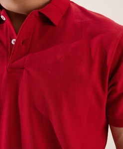 เสื้อโปโลผู้ชายสีแดง ผ้าฝ้าย แขนสั้น ทรงปกติ สวมใส่สบาย สีพื้น ผ้าถัก - Product Image 6