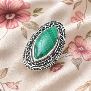 Natural Malachite Marquise Cut Sterling <b>Silver</b> Rose Gold Plated Boho <b>Statement</b> <b>Ring</b> for Women - Product Image 6