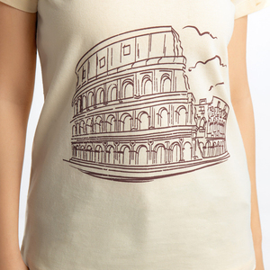 Camiseta de Manga Corta con Cuello Redondo Color Crema para Mujer, con Estampado del Coliseo, Corte Regular, Algodón Jersey, Ropa Casual de Primavera/Verano - Product Image 6