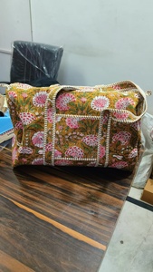 Beautiful Bohemian Cotton Duffle Bag Handmade Quilted Weekender Travel Backpack <b>Large</b> External <b>Frame</b> Block <b>Printed</b> Design Women - Product Image 2