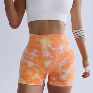 Custom Wholesale Womens Seamless Gym Impact Shorts Hidden Scrunch Butt Lifting Tie Dye High Waist <b>Tummy</b> <b>Control</b> Yoga Shorts - Product Image 1