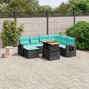 Set di divani da giardino in polyrattan nero da 8 pezzi con cuscini, eleganti mobili da esterno - Product Image 1