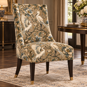 Tissu d'ameublement à imprimé floral et oiseaux, fond crème, pour rembourrage de canapé et de chaise - Product Image 4