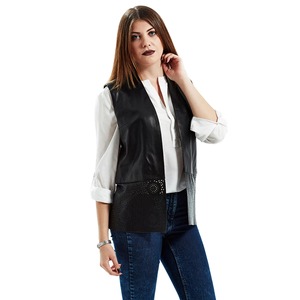 Chaleco de Cuero para Mujer, Ajuste Ceñido, Diseño Personalizado, Color Negro, Cuero Genuino, Prenda de Moda - Product Image 4