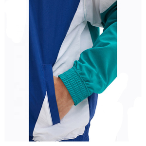 Ensemble coupe-vent sportif pour homme à col montant et blocs de couleur, en tissu polyester tricoté bleu sarcelle et blanc, en promotion en ligne - Product Image 3