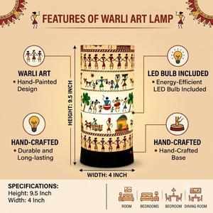 Lámpara de Mesa LED Moderna con Diseño Tribal Tradicional de Warli, Lámpara Decorativa para Mesa de Noche, Dormitorio, Sala de Estar y Decoración del Hogar - Product Image 5