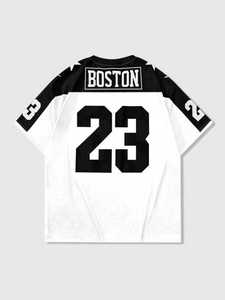 Camiseta de fútbol americano de malla para hombre, cuello en V, poliéster, sublimación, estilo urbano, oversize, panel de estrellas, top deportivo OEM - Product Image 5