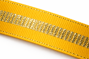 ริบบิ้นโกรเกรนสีเหลืองมัสตาร์ดขนาด 25 มม. ลายทางด้านเดียว พร้อมแถบลูเร็กซ์สีทองเมทัลลิก โพลีเอสเตอร์ 100% สำหรับตกแต่งงานเทศกาล - Product Image 2