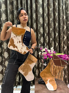 Bas de Noël en cuir véritable et cuir de vachette de Cowboy de qualité supérieure fabriqués à la main avec gland lisse 13 "petits bas de vacances de Noël - Product Image 6