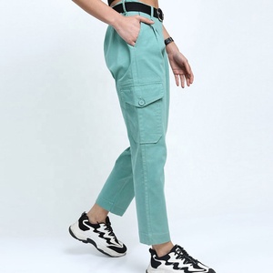 FITME SPORTS Custom Womens Casual High Straight Tapered Cargo Pants Breathable Eco-Friendly Lightweight 100% Cotton Fabric - Product Image 2