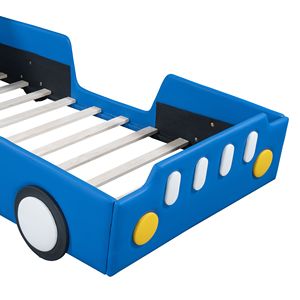 Letto a piattaforma a forma di auto da corsa blu, misura twin, con ruote - Mobili divertenti per bambini - Product Image 6