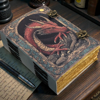 Carnet de notes vintage en cuir véritable imprimé à la main, style grimoire religieux classique, thème fantaisie antique