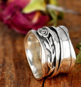 Rose Flower <b>Spinner</b> Handmade <b>Ring</b> 925 Sterling <b>Silver</b> Fidget Anxiety Relief <b>Ring</b> Jewelry Boho Gift - Product Image 4