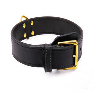Design personnalisé élégant collier de chien en cuir noir de qualité supérieure fait à la main avec rembourrage doux de vache cousu et quincaillerie en laiton réglable - Product Image 2