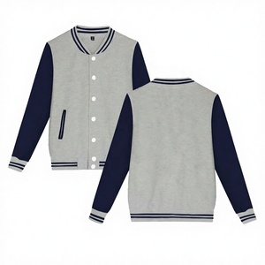 Veste universitaire unisexe en laine grise marine à col montant, style preppy, boutonnée sur le devant, en tricot de polyester et coton, pour l'automne - Product Image 2