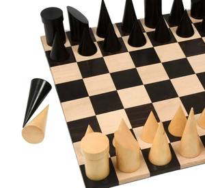 Pions d'échecs au design géométrique minimaliste et sans couture, en bois d'ébène et de buis naturel, hauteur du roi de 3,4 pouces, au meilleur prix - Product Image 2