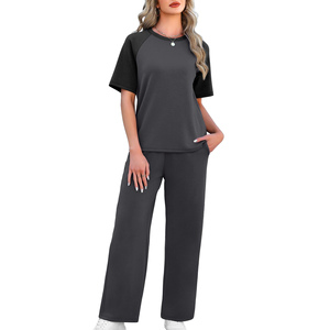 Women 2 Piece Lounge <b>Sets</b> Summer Travel Sweat Outfits Short Sleeve Wide Leg Casual Matching Design Street Wear Women's <b>Sets</b> - Product Image 3