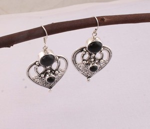 Vintage Black Onyx Gold Plated 925 Sterling <b>Silver</b> <b>Drop</b> <b>Earrings</b> Women Wedding Jewelry - Product Image 4