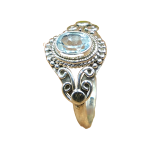 Natural Blue Topaz Gemstone 925 Sterling <b>Silver</b> Handmade Vintage <b>Boho</b> Filigree Statement <b>Ring</b> for Women Oval Cut Sky Blue Stone - Product Image 1
