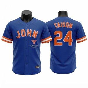 เสื้อเบสบอลชาย 240 GSM ผ้าโพลีเอสเตอร์ตาข่ายคุณภาพพรีเมียม ติดกระดุมด้านหน้า สีม่วงทอง แต่งขอบด้วยผ้าทวิลล์แบบกำหนดเอง ดีไซน์แผงโลโก้ - Product Image 3