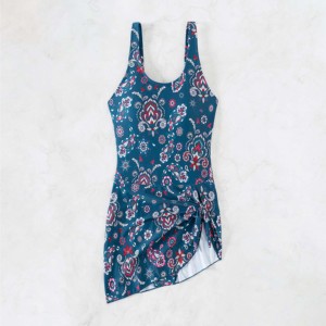 Paisley Print Solid <b>Plus</b> <b>Size</b> One Piece <b>Swim</b> <b>Dress</b> with Twist Detail High Waist Racerback Sleeveless Quick Dry Spandex Polyester - Product Image 1
